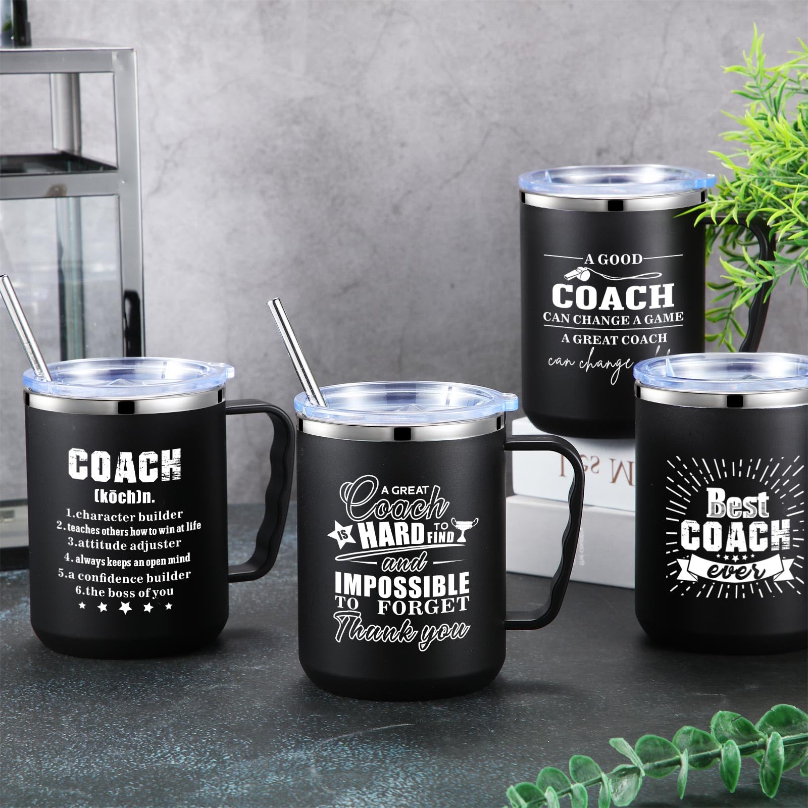 Sumind 4 Pcs Coach Gifts Coffee Mug With Lid And Handle 17 Oz Stainless Steel Mug Double Wall Vacuum Travel Mug Coaches Apprecia